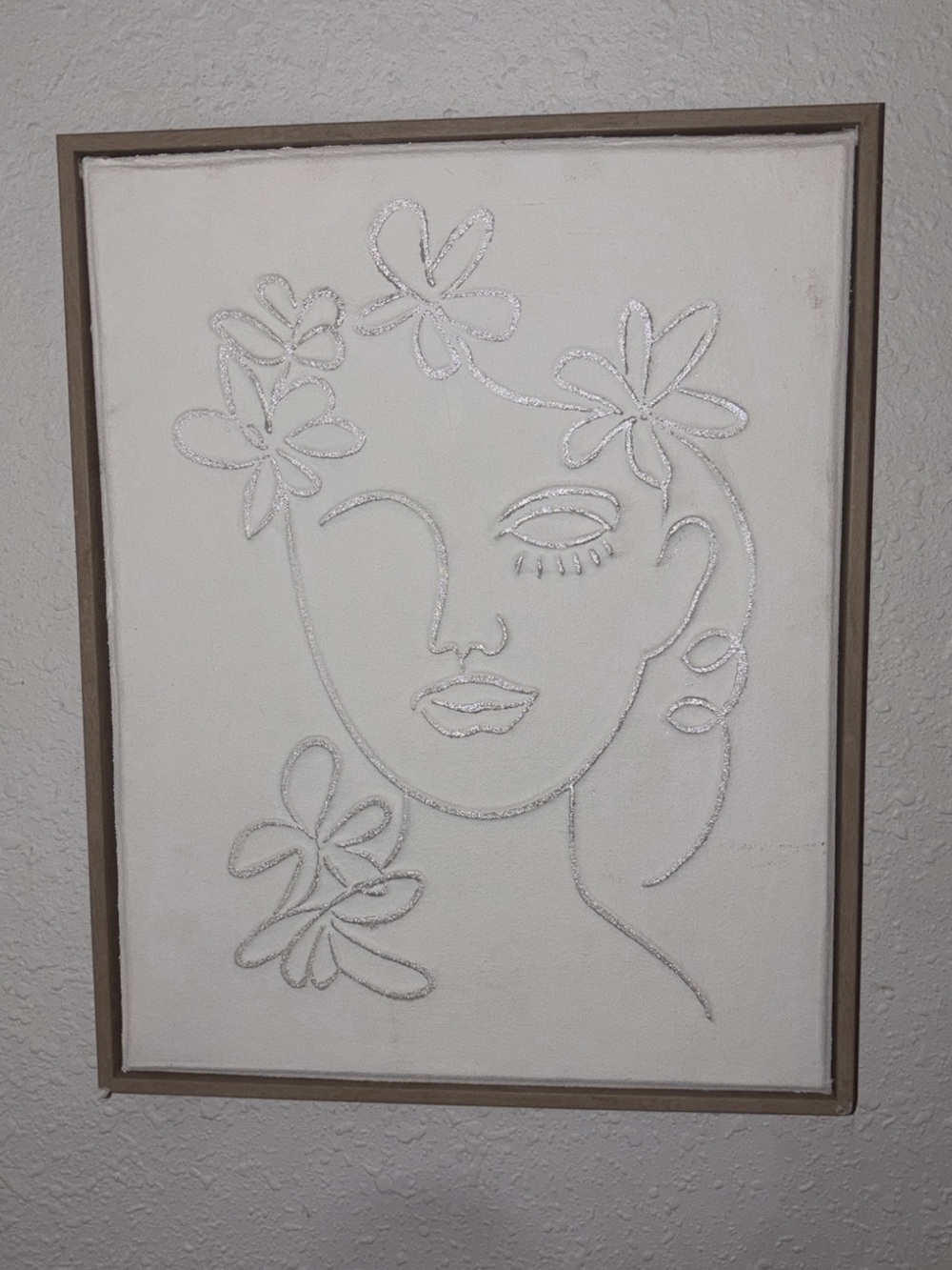 Framed Neutral Line Art Floral Face Wall Decor - Unbranded